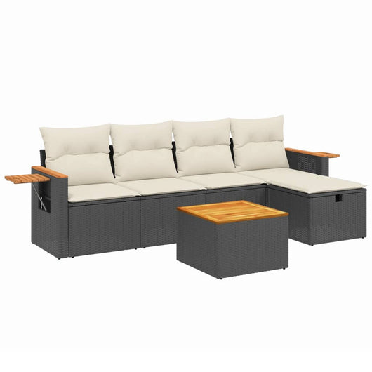 Set Divano da Giardino 6 pz con Cuscini-Sofa da Giardino-Divanetto da esterno Nero in Polyrattan 548405