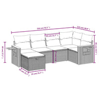 Set Divano da Giardino 6 pz con Cuscini Grigio in Polyrattan