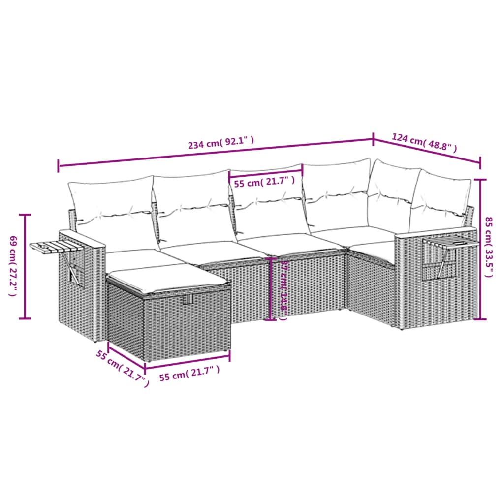Set Divani da Giardino con Cuscini 7pz Nero Polyrattan 3265521