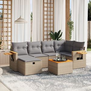 vidaXL Set Divano da Giardino 7 pz con Cuscini Beige Misto Polyrattan