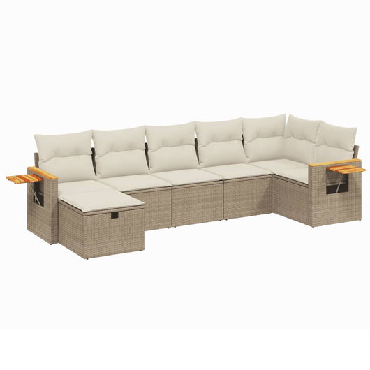 Set Divani da Giardino 7 pz con Cuscini Beige in Polyrattan