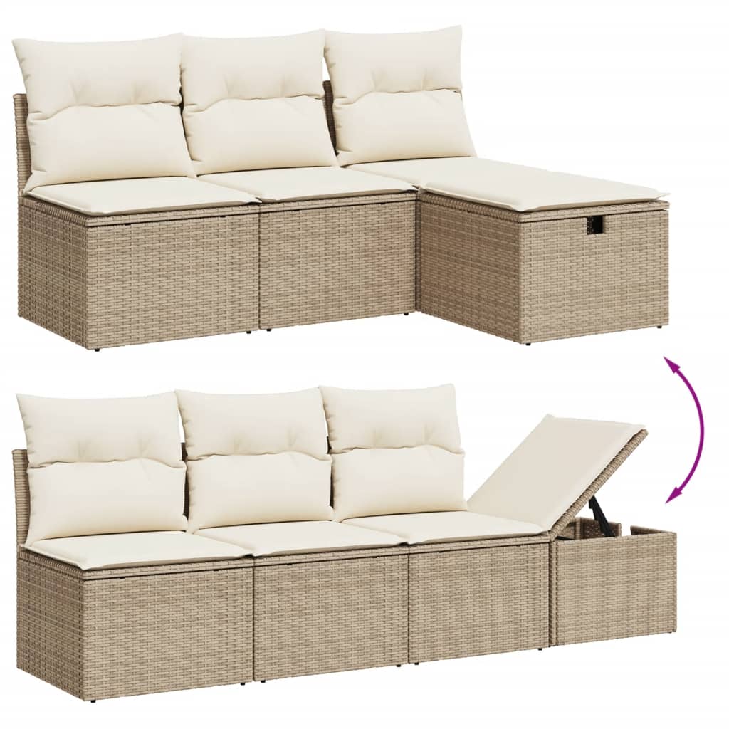 Set Divani da Giardino 7 pz con Cuscini Beige in Polyrattan