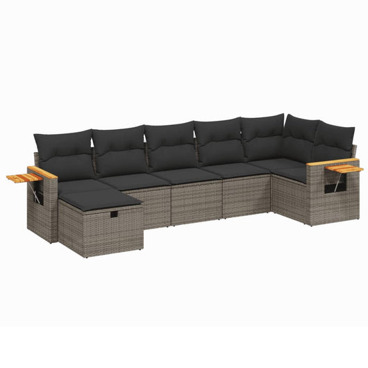 Set Divani da Giardino 7 pz con Cuscini Grigio in Polyrattan
