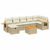 Set Divano da Giardino 8 pz con Cuscini Beige in Polyrattan