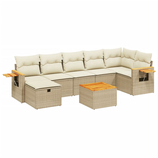 Set Divano da Giardino 8 pz con Cuscini Beige in Polyrattan