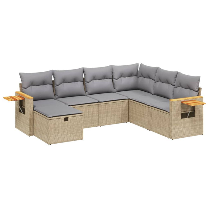 Set Divano da Giardino 7 pz con Cuscini Beige Misto Polyrattan