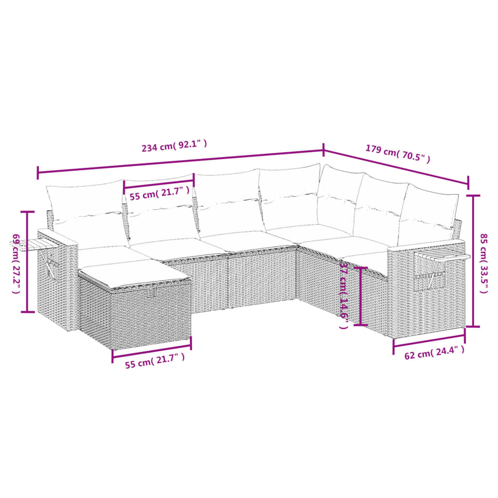 Set Divani da Giardino 7 pz con Cuscini Grigio in Polyrattan 3265547