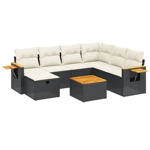 Set Divani da Giardino con Cuscini 8 pz Nero in Polyrattan