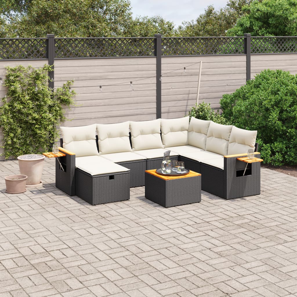 Set Divani da Giardino con Cuscini 8 pz Nero in Polyrattan