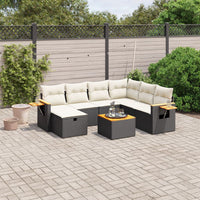 Set Divani da Giardino con Cuscini 8 pz Nero in Polyrattan