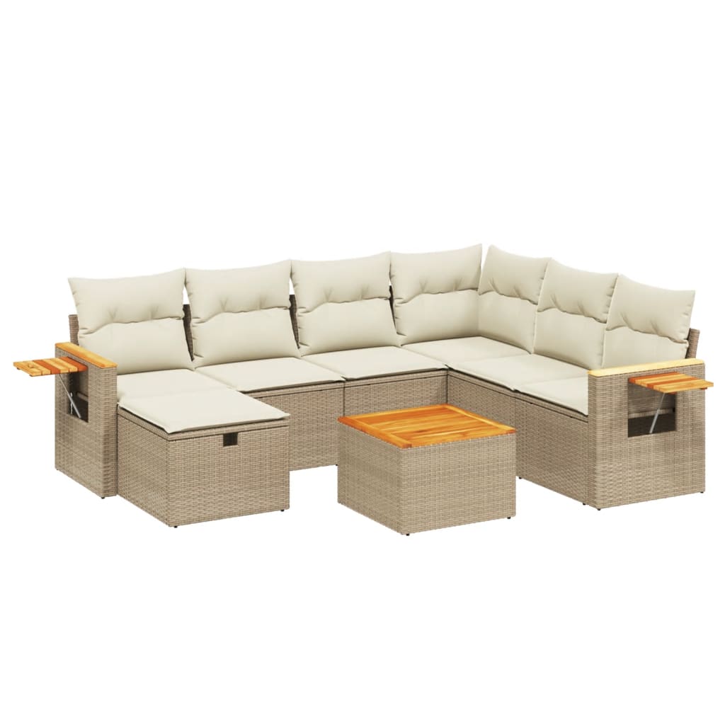Set Divano da Giardino 8 pz con Cuscini Beige in Polyrattan