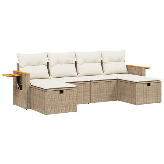 Set Divano da Giardino 6 pz con Cuscini Beige in Polyrattan