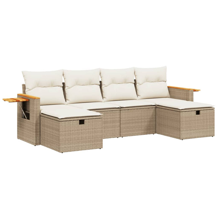 Set Divano da Giardino 6 pz con Cuscini Beige in Polyrattan