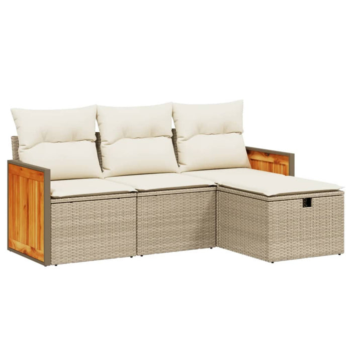 Set Divano da Giardino 4 pz con Cuscini Beige in Polyrattan