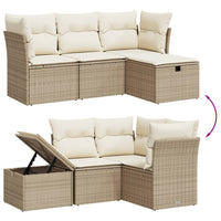 Set Divano da Giardino 4 pz con Cuscini Beige in Polyrattan