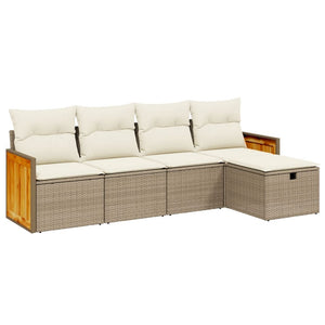 Set Divano da Giardino 5 pz con Cuscini-Sofa da Giardino-Divanetto da esterno Beige in Polyrattan 539454