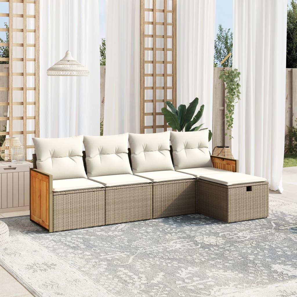 Set Divano da Giardino 5 pz con Cuscini-Sofa da Giardino-Divanetto da esterno Beige in Polyrattan 539454
