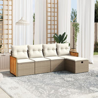 Set Divano da Giardino 5 pz con Cuscini-Sofa da Giardino-Divanetto da esterno Beige in Polyrattan 539454
