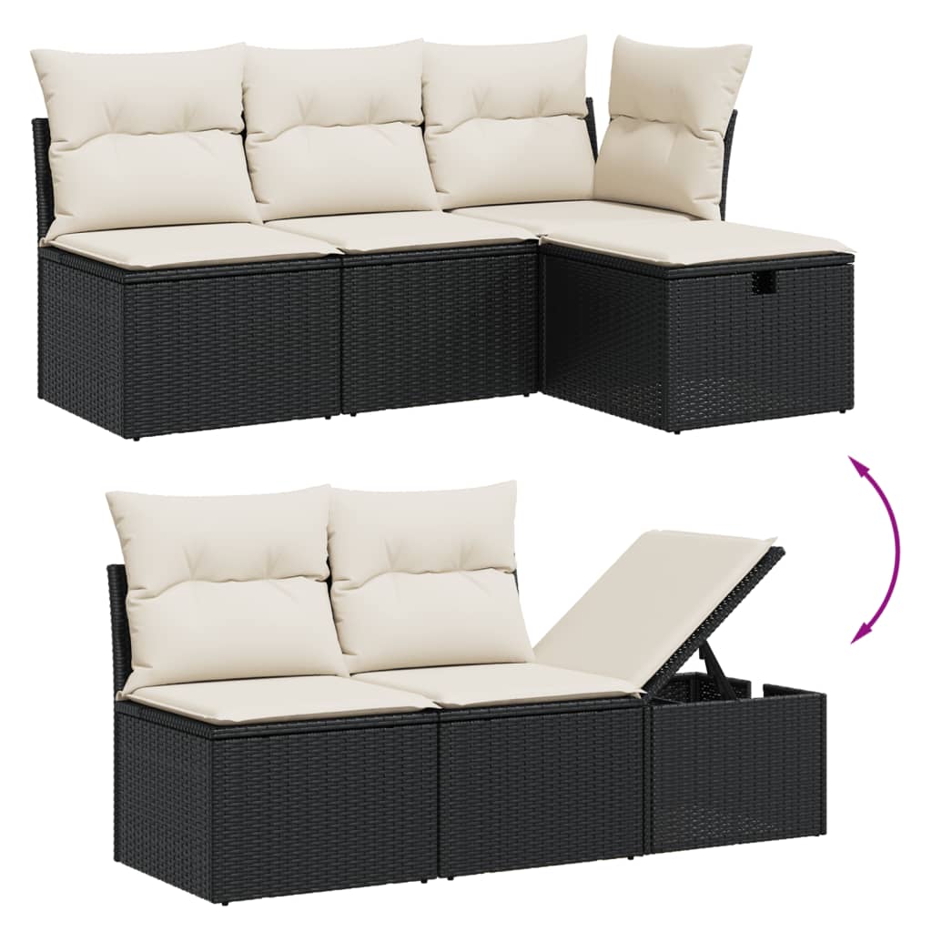 Set Divano da Giardino 6 pz con Cuscini-Sofa da Giardino-Divanetto da esterno Nero in Polyrattan 874802