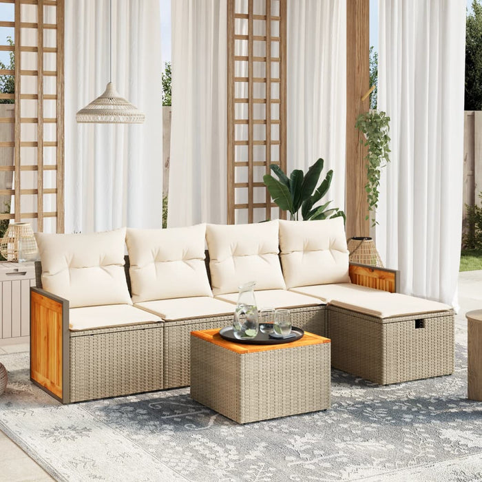 vidaXL Set Divano da Giardino 6 pz con Cuscini Beige in Polyrattan
