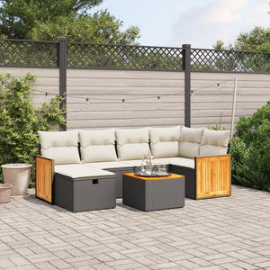 vidaXL Set Divani da Giardino con Cuscini 7pz Nero Polyrattan