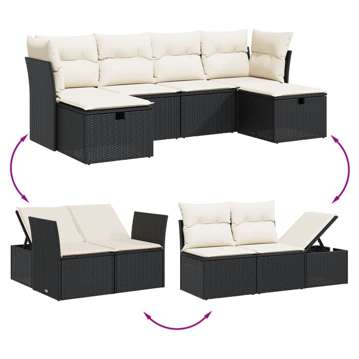 Set Divano da Giardino 6 pz con Cuscini-Sofa da Giardino-Divanetto da esterno Nero in Polyrattan 671377