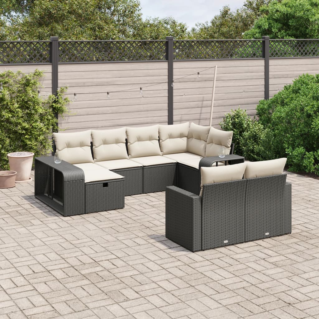 vidaXL Set Divani da Giardino 10pz con Cuscini in Polyrattan Nero