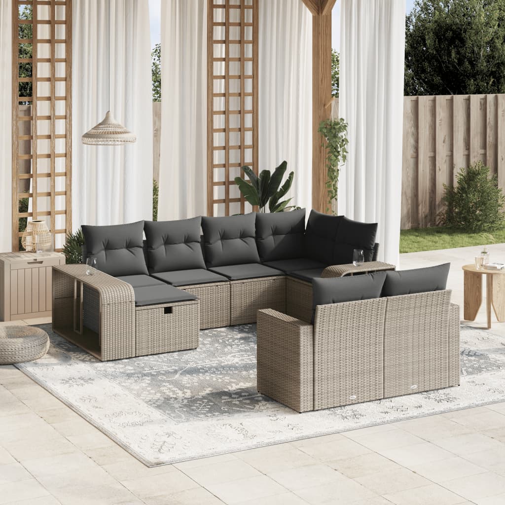 vidaXL Set Divano Giardino 10 pz con Cuscini Grigio Chiaro Polyrattan