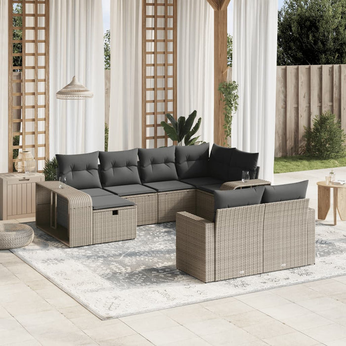 vidaXL Set Divano Giardino 10 pz con Cuscini Grigio Chiaro Polyrattan