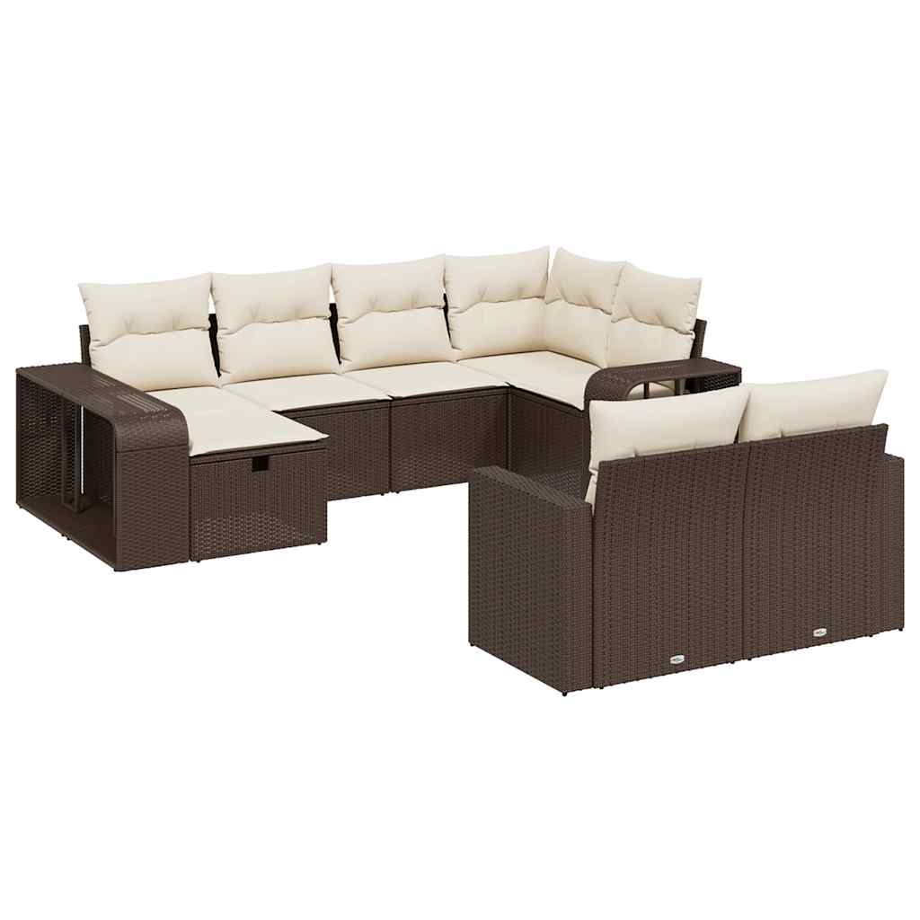 vidaXL Set Divani da Giardino 10pz con Cuscini in Polyrattan Marrone