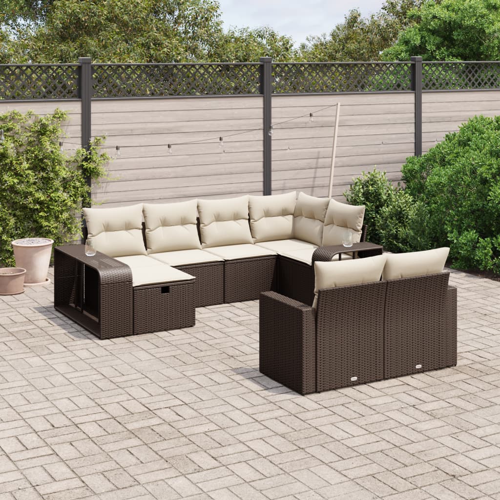 vidaXL Set Divani da Giardino 10pz con Cuscini in Polyrattan Marrone