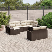 vidaXL Set Divani da Giardino 10pz con Cuscini in Polyrattan Marrone