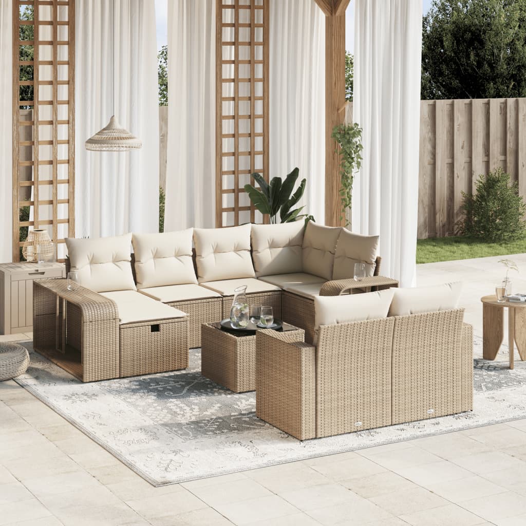 Set Divani da Giardino 11 pz con Cuscini Beige in Polyrattan