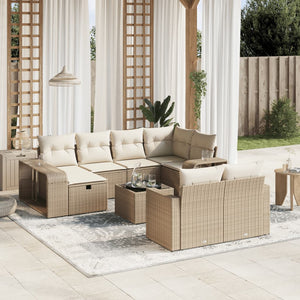 Set Divani da Giardino 11 pz con Cuscini Beige in Polyrattan