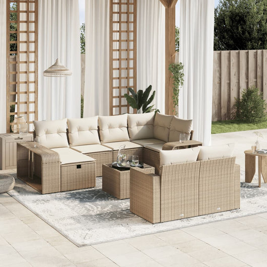 Set Divani da Giardino 11 pz con Cuscini Beige in Polyrattan