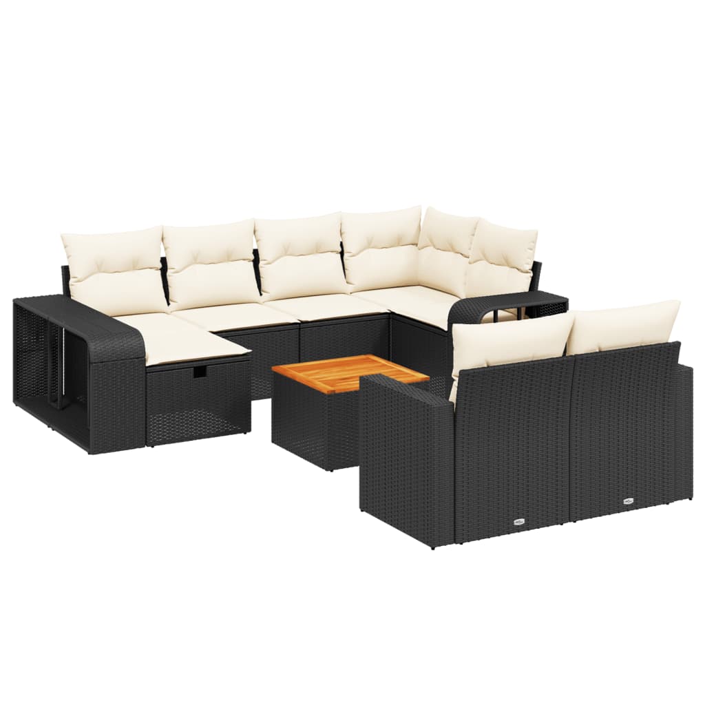 Set Divani da Giardino 11 pz con Cuscini in Polyrattan Nero 3266256
