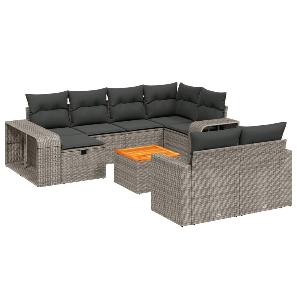Set Divani da Giardino 11 pz con Cuscini in Polyrattan Grigio