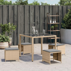 Sgabelli Giardino Cuscini 4pz Beige Misto 40x40x35cm Polyrattan