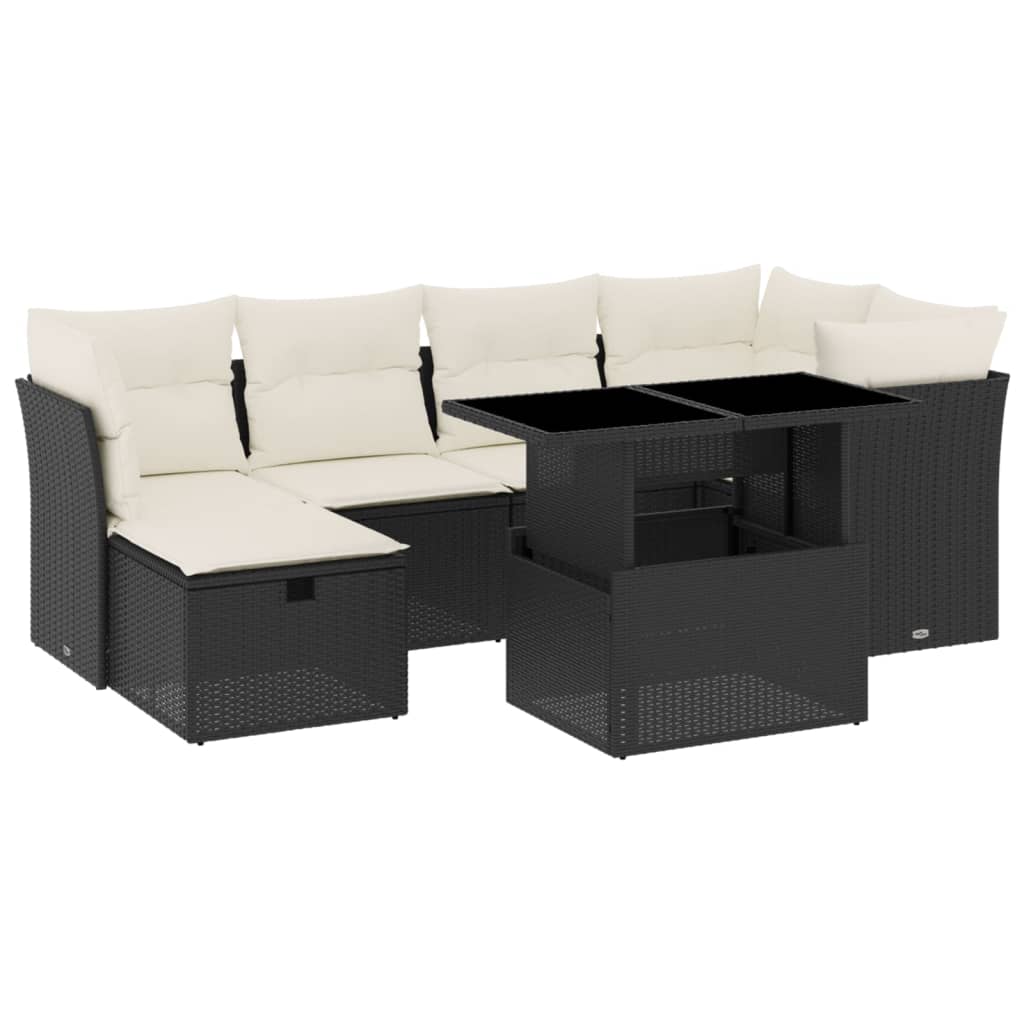 Set Divani da Giardino con Cuscini 7pz Nero Polyrattan 3274656