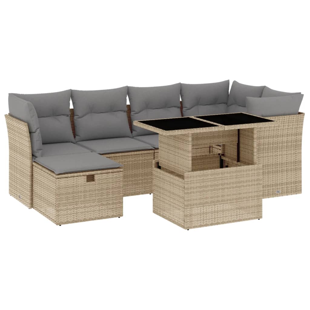 vidaXL Set Divani da Giardino 7 pz con Cuscini Beige in Polyrattan