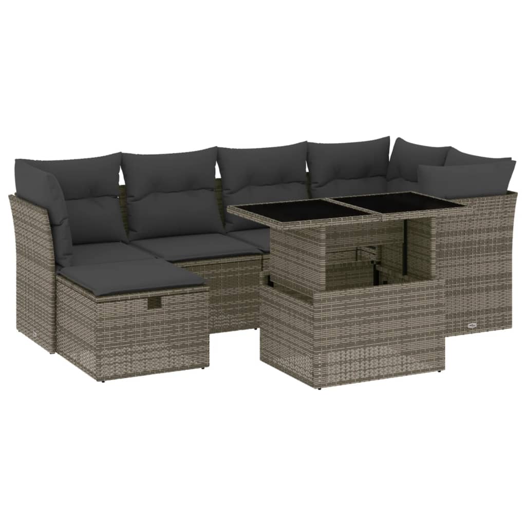 Set Divani da Giardino 7 pz con Cuscini Grigio in Polyrattan