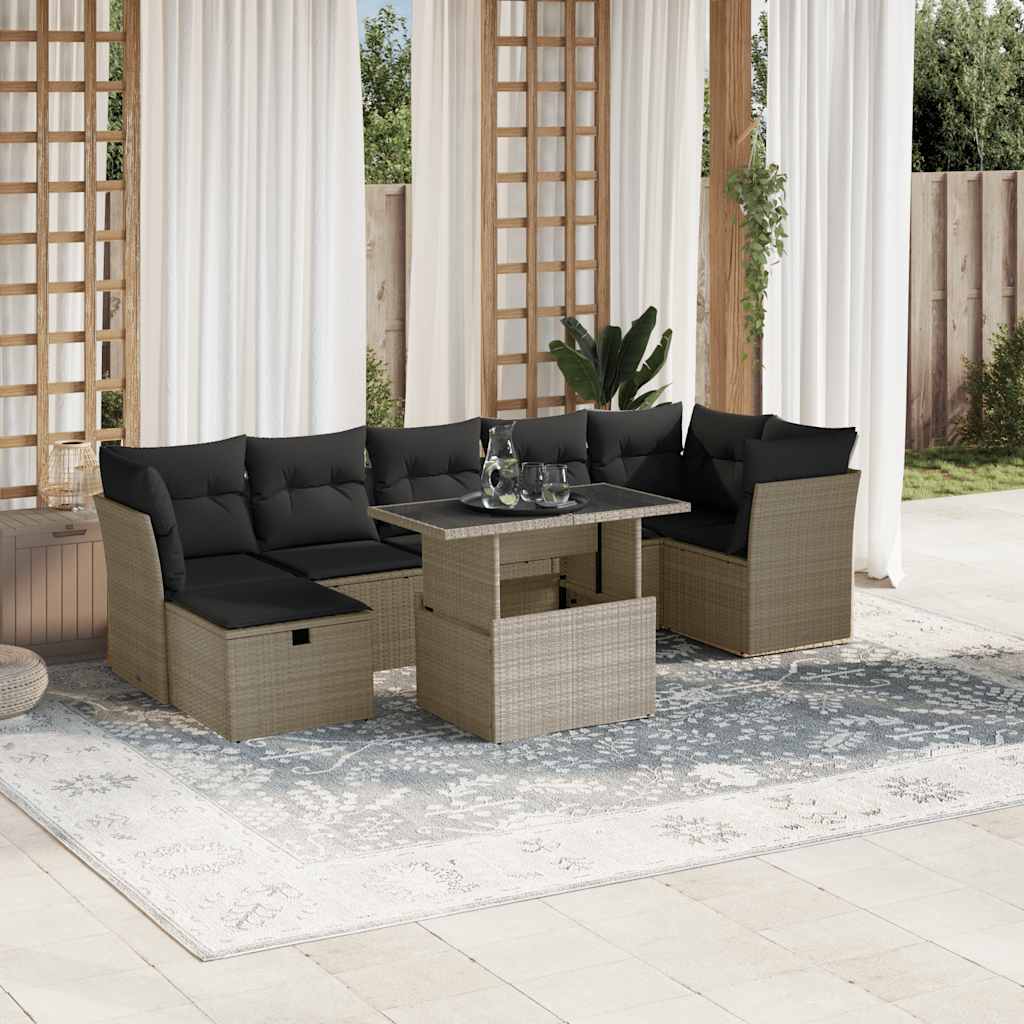 vidaXL Set Divano da Giardino 8pz con Cuscini Grigio Chiaro Polyrattan