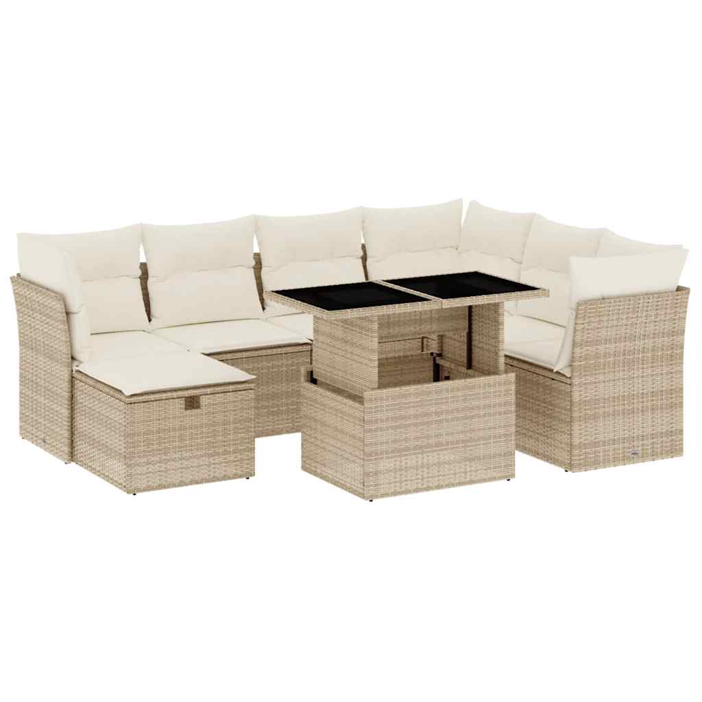 Set Divano da Giardino 8 pz con Cuscini Beige in Polyrattan 3274678