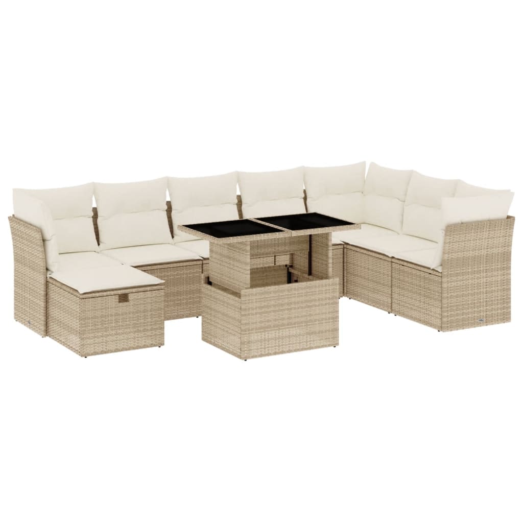vidaXL Set Divano da Giardino 9 pz con Cuscini Beige in Polyrattan