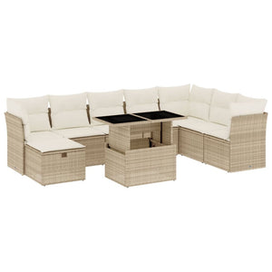 vidaXL Set Divano da Giardino 9 pz con Cuscini Beige in Polyrattan
