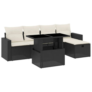 Set Divano da Giardino 6 pz con Cuscini Nero in Polyrattan 3274806