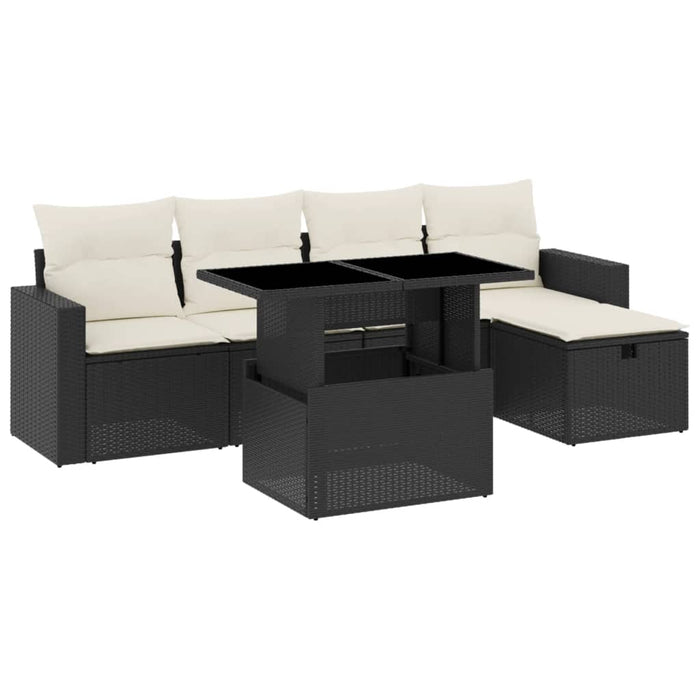 Set Divano da Giardino 6 pz con Cuscini Nero in Polyrattan 3274806