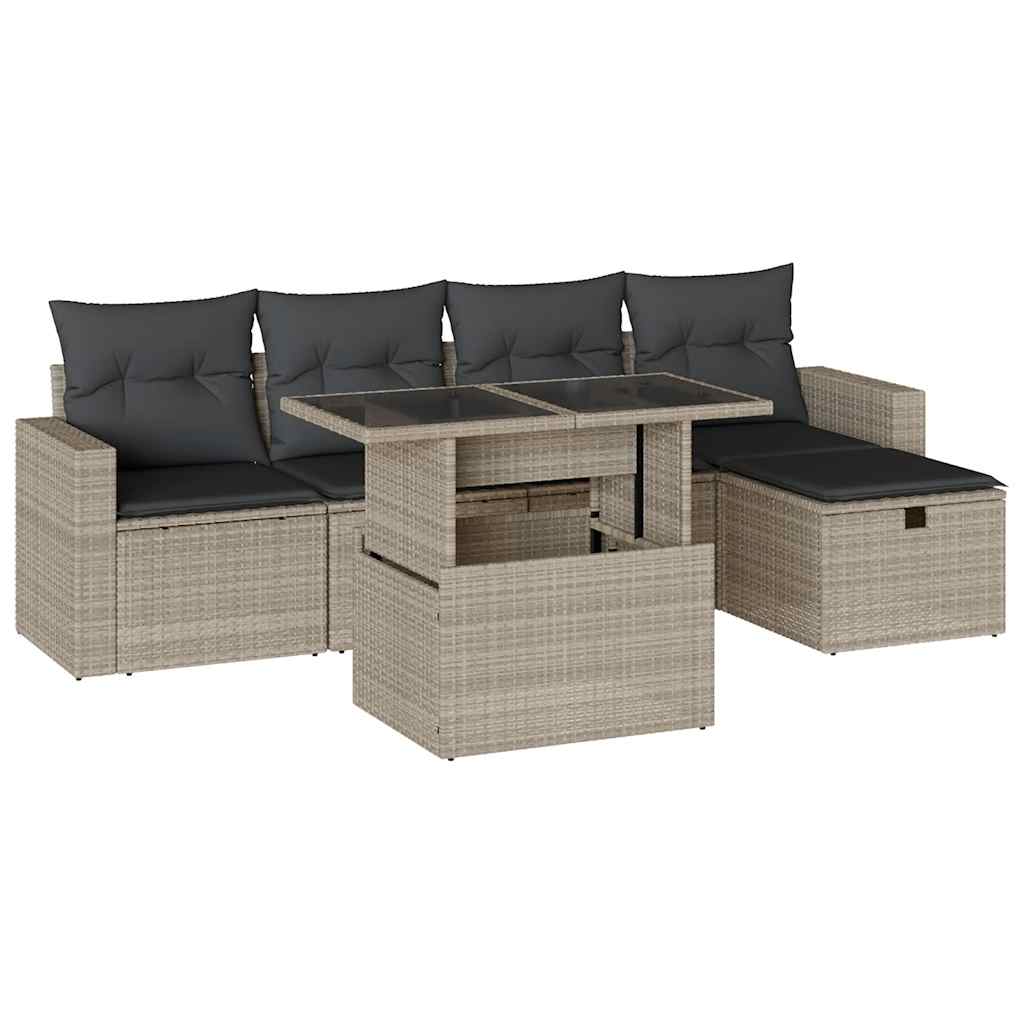 vidaXL Set Divano da Giardino 6pz con Cuscini Grigio Chiaro Polyrattan