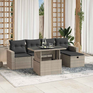 vidaXL Set Divano da Giardino 6pz con Cuscini Grigio Chiaro Polyrattan