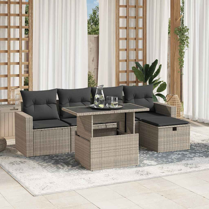 vidaXL Set Divano da Giardino 6pz con Cuscini Grigio Chiaro Polyrattan